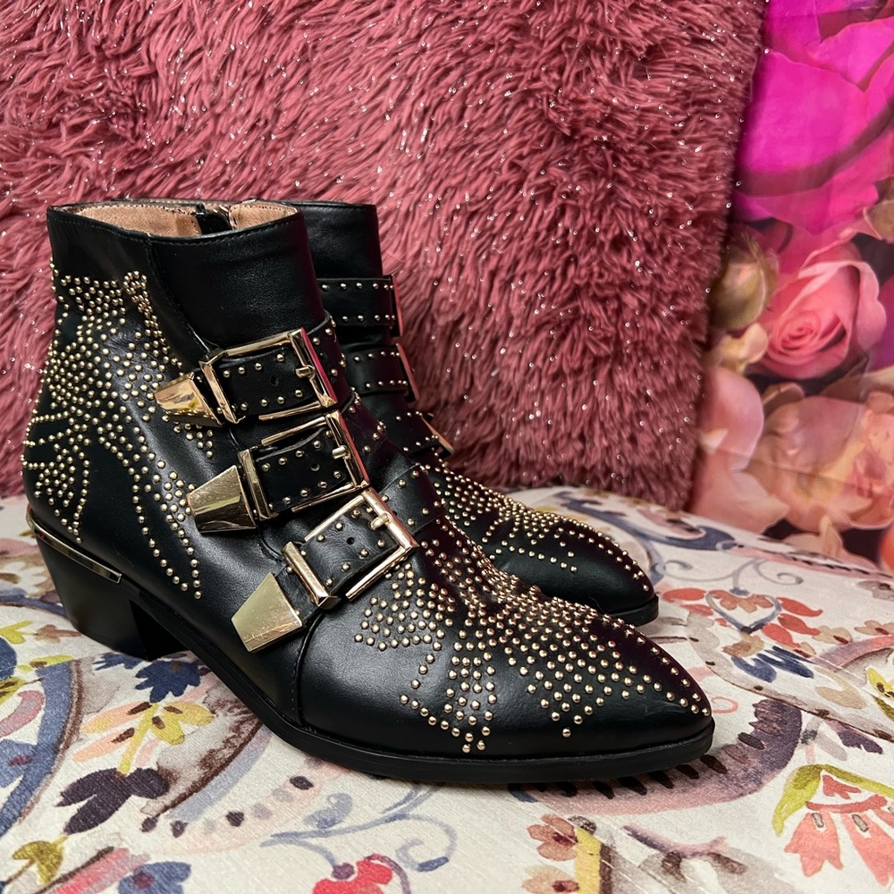 Buckle Studded Ankle Boots